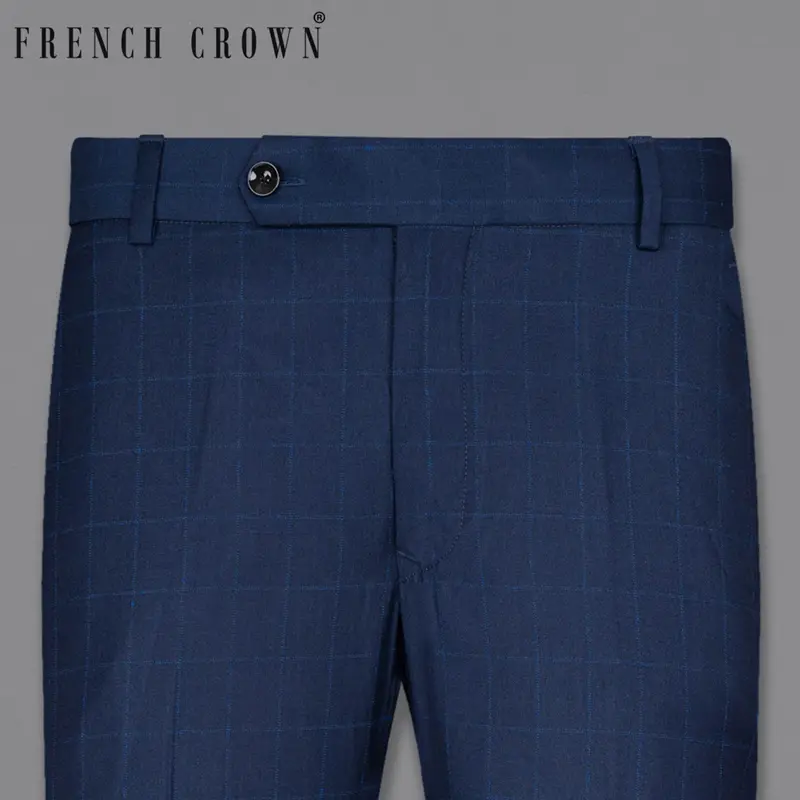 Big Stone Blue Super Fine Subtle Checkered Wool Rich Pant 1