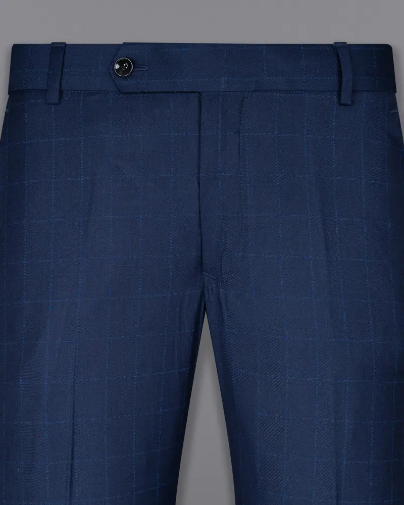 Big Stone Blue Super Fine Subtle Checkered Wool Rich Pant 2