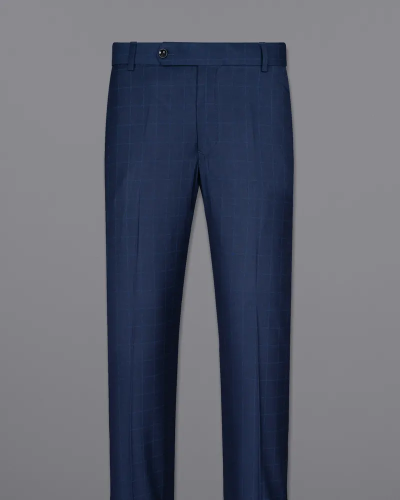 Big Stone Blue Super Fine Subtle Checkered Wool Rich Pant 4