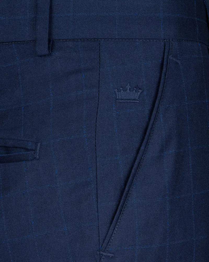 Big Stone Blue Super Fine Subtle Checkered Wool Rich Pant 5