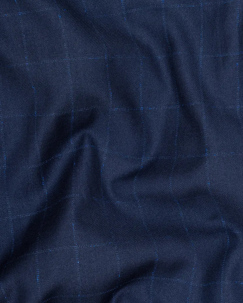 Big Stone Blue Super Fine Subtle Checkered Wool Rich Waistcoat 3