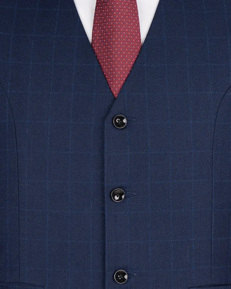 Big Stone Blue Super Fine Subtle Checkered Wool Rich Waistcoat 5