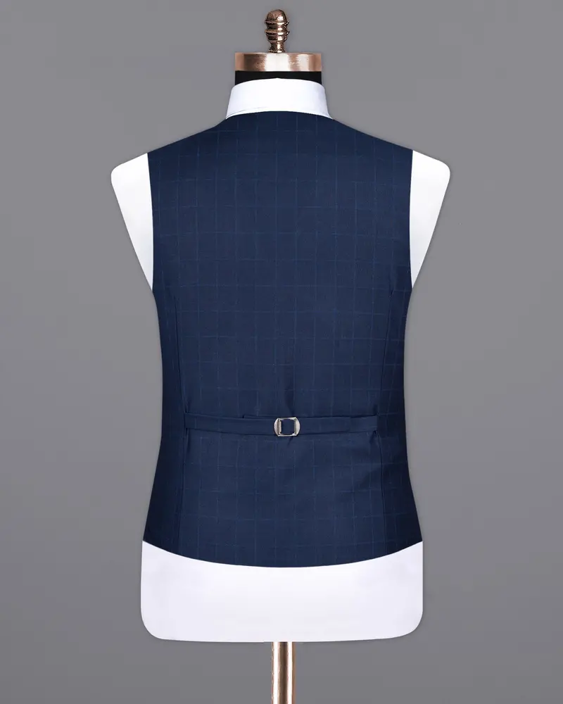 Big Stone Blue Super Fine Subtle Checkered Wool Rich Waistcoat 6