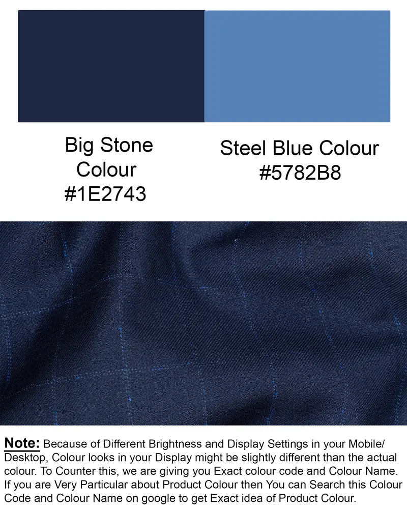 Big Stone Blue Super Fine Subtle Checkered Wool Rich Waistcoat 7