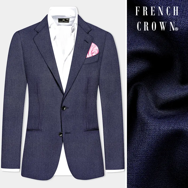 Big Stone Blue Textured Wool Blend Single Breasted Blazer 1