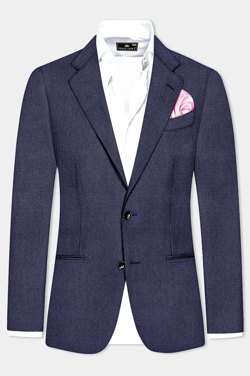 Big Stone Blue Textured Wool Blend Single Breasted Blazer 2