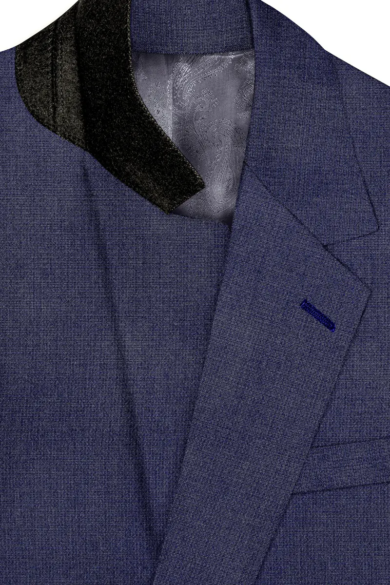 Big Stone Blue Textured Wool Blend Single Breasted Blazer 4