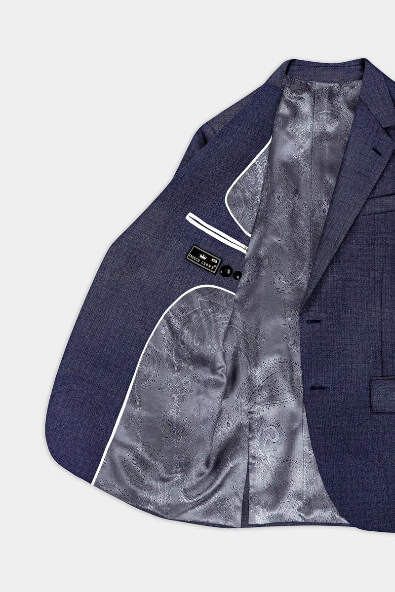 Big Stone Blue Textured Wool Blend Single Breasted Blazer 5