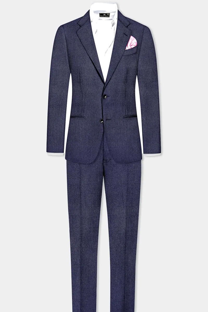 Big Stone Blue Textured Wool Blend Single Breasted Blazer 9