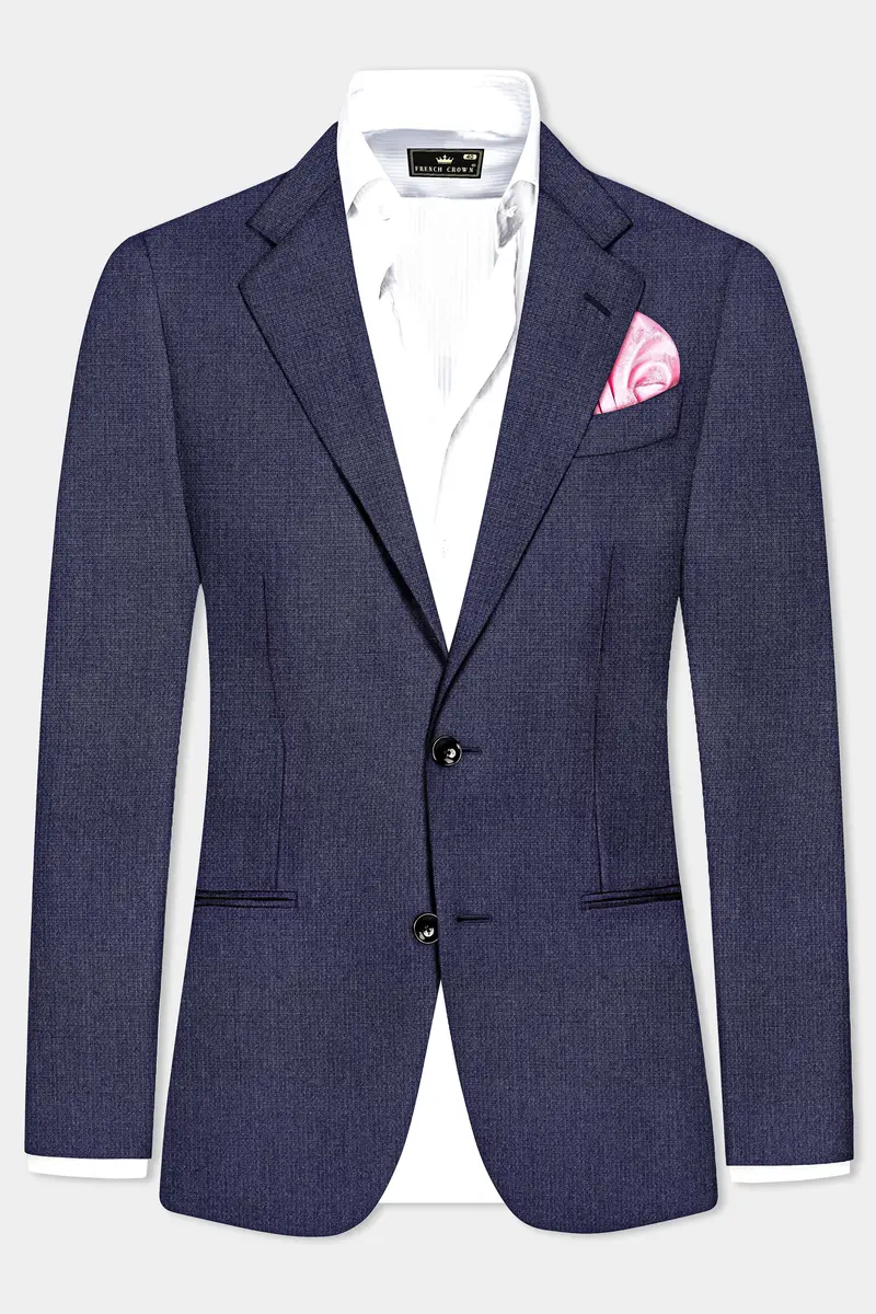 Big Stone Blue Textured Wool Blend Single Breasted Suit 10