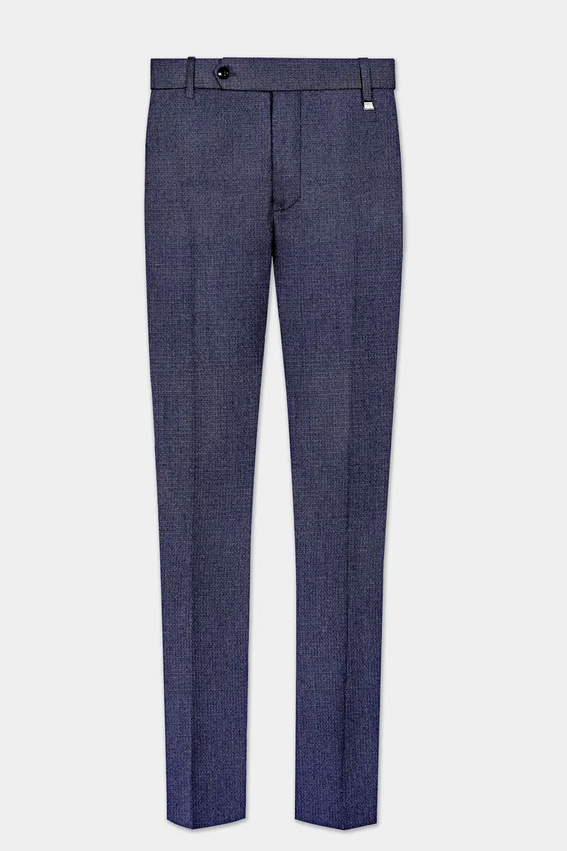 Big Stone Blue Textured Wool Blend Single Breasted Suit 13