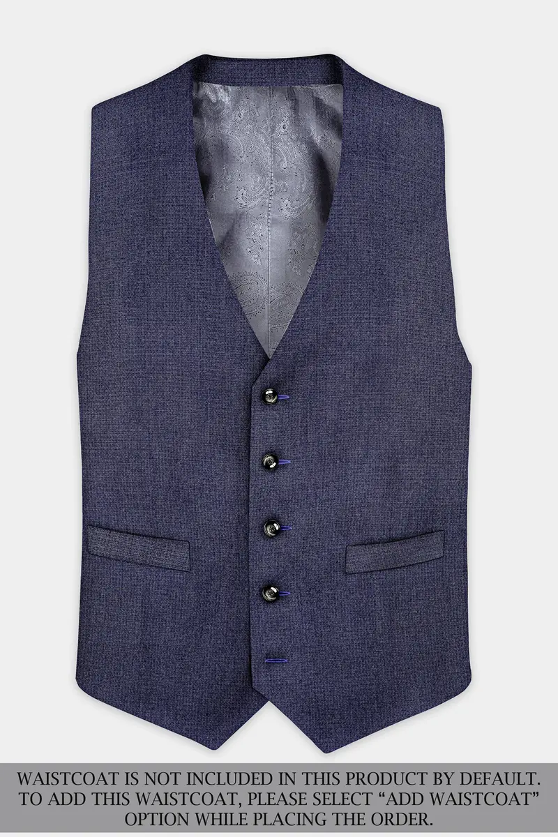 Big Stone Blue Textured Wool Blend Single Breasted Suit 16