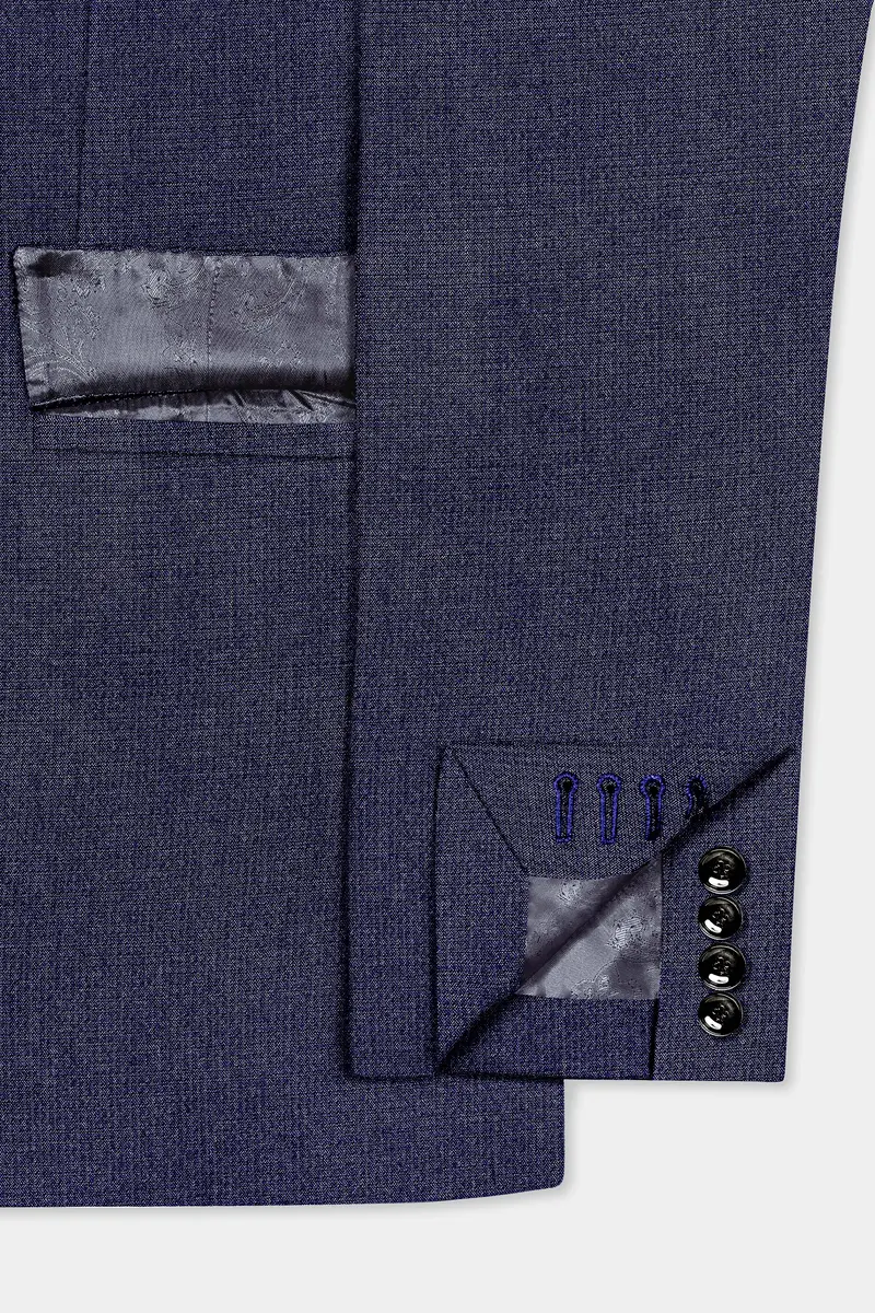 Big Stone Blue Textured Wool Blend Single Breasted Suit 7