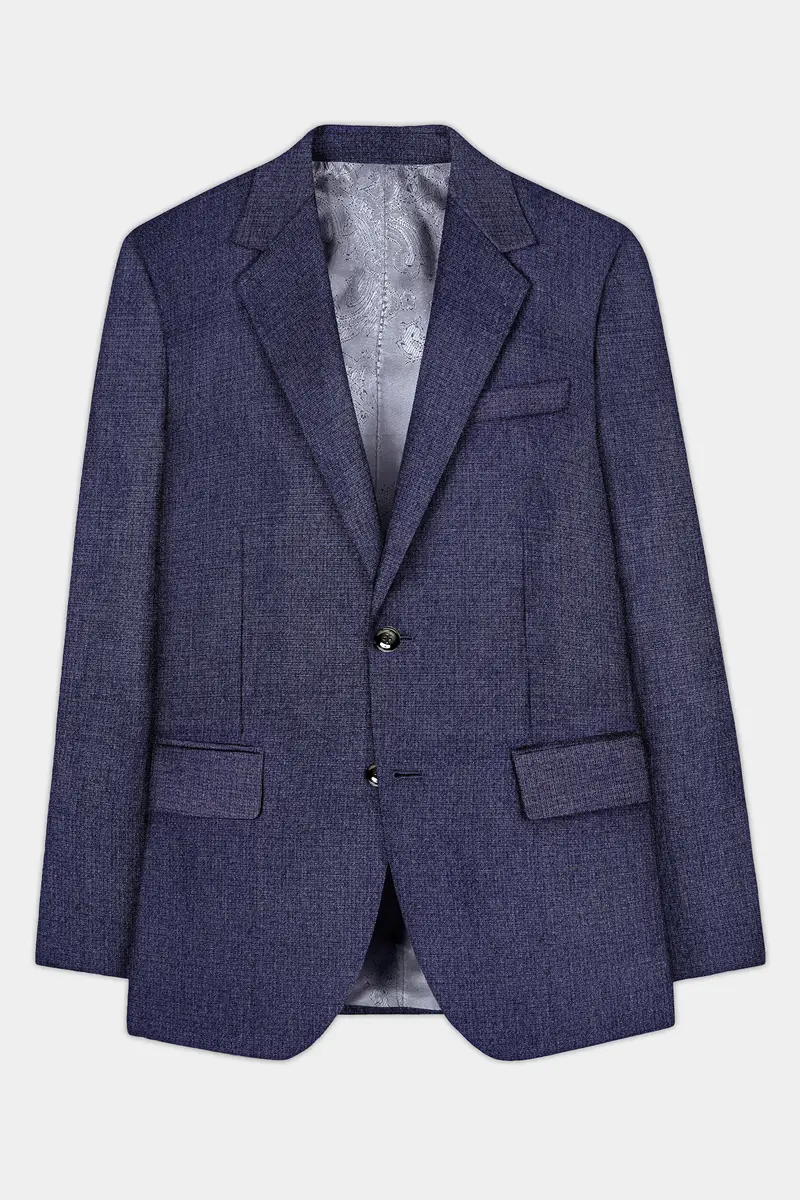 Big Stone Blue Textured Wool Blend Single Breasted Suit 8