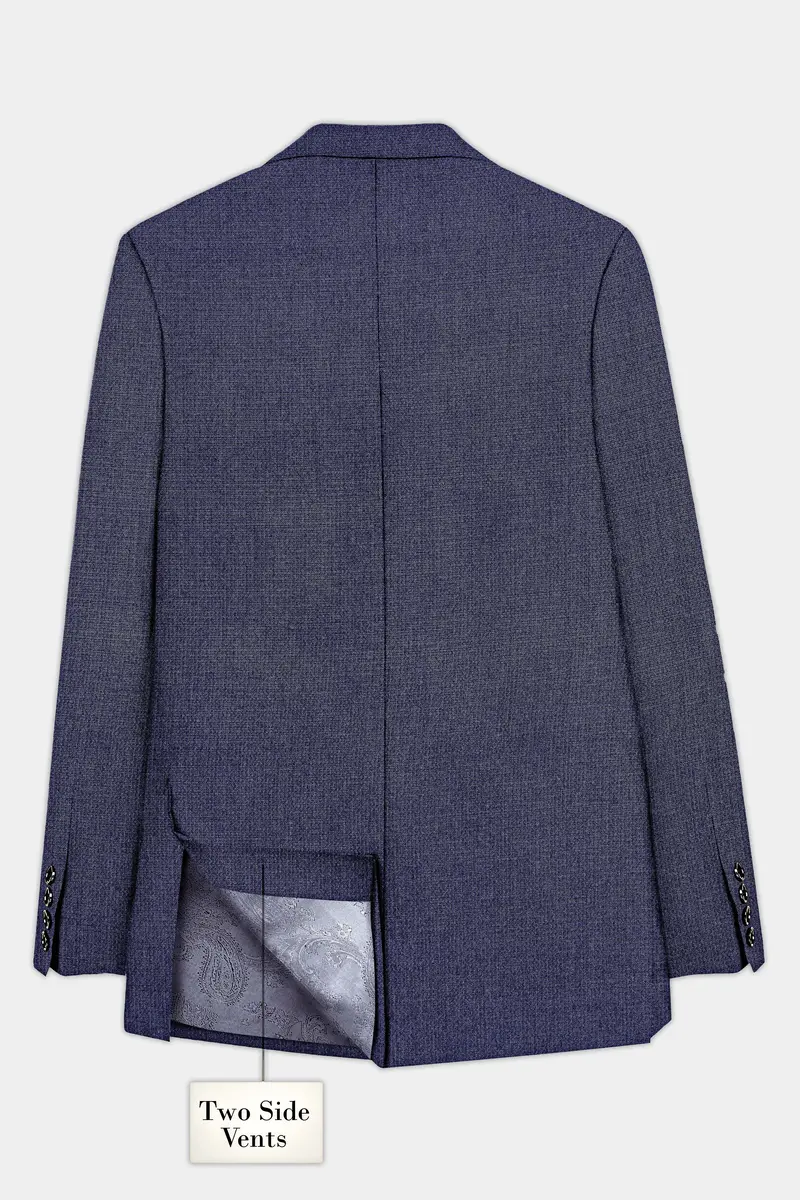 Big Stone Blue Textured Wool Blend Single Breasted Suit 9