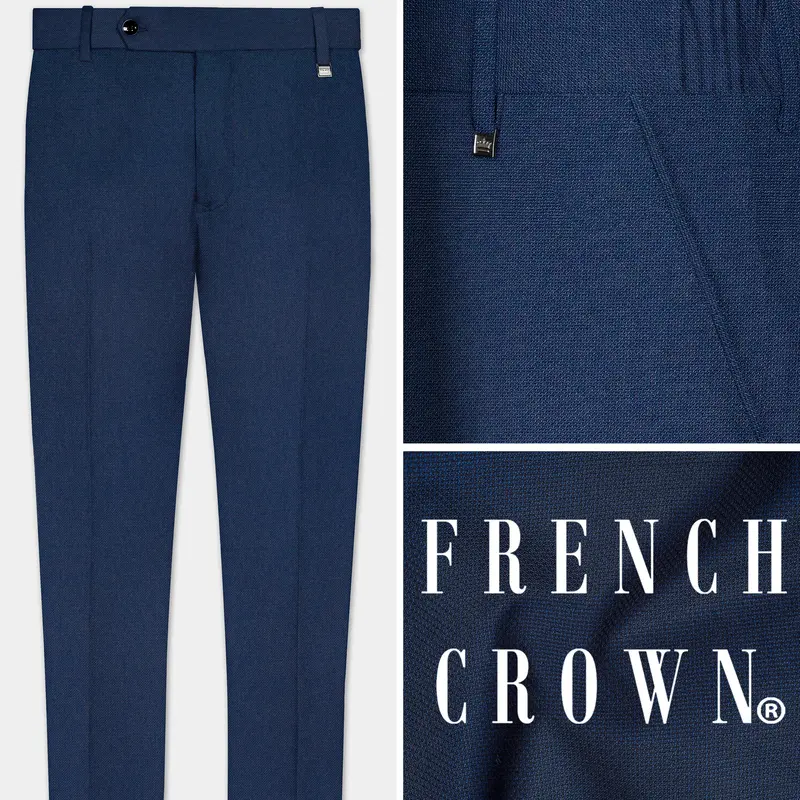 Big Stone Blue Textured Wool Blend Stretchable Waistband Pant 1