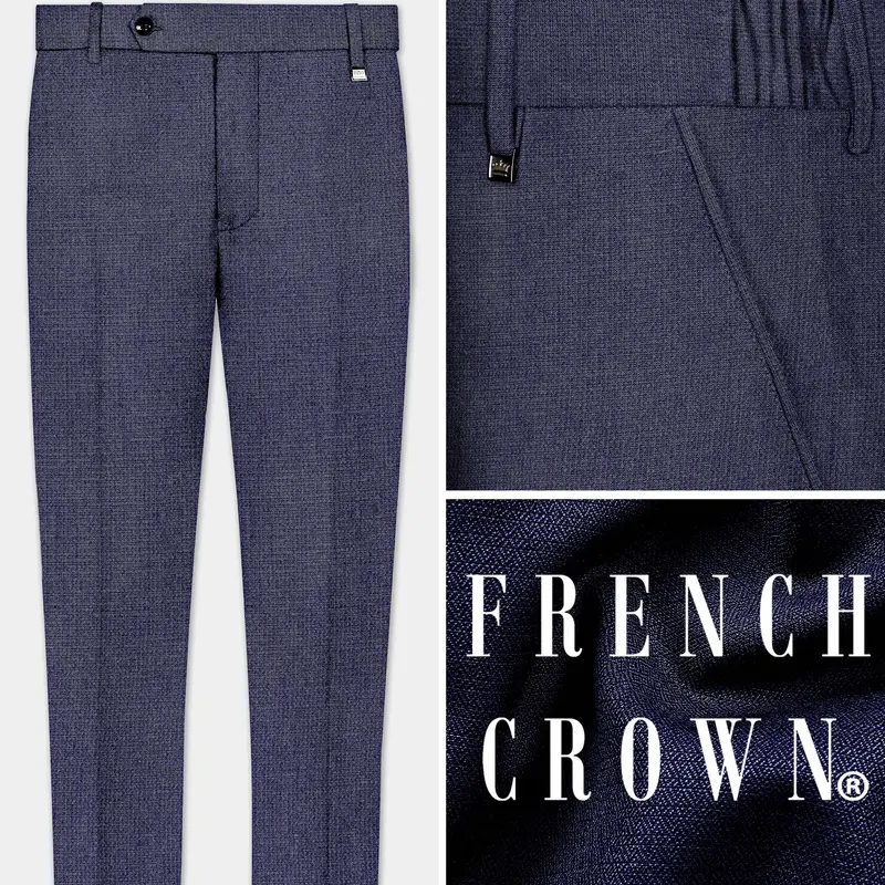 Big Stone Blue Textured Wool Blend Stretchable Waistband Pant 1