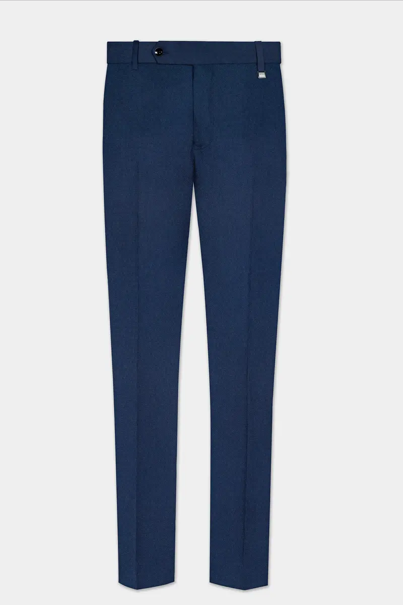 Big Stone Blue Textured Wool Blend Stretchable Waistband Pant 2