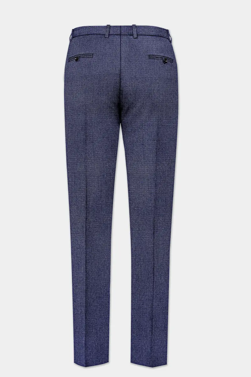 Big Stone Blue Textured Wool Blend Stretchable Waistband Pant 5