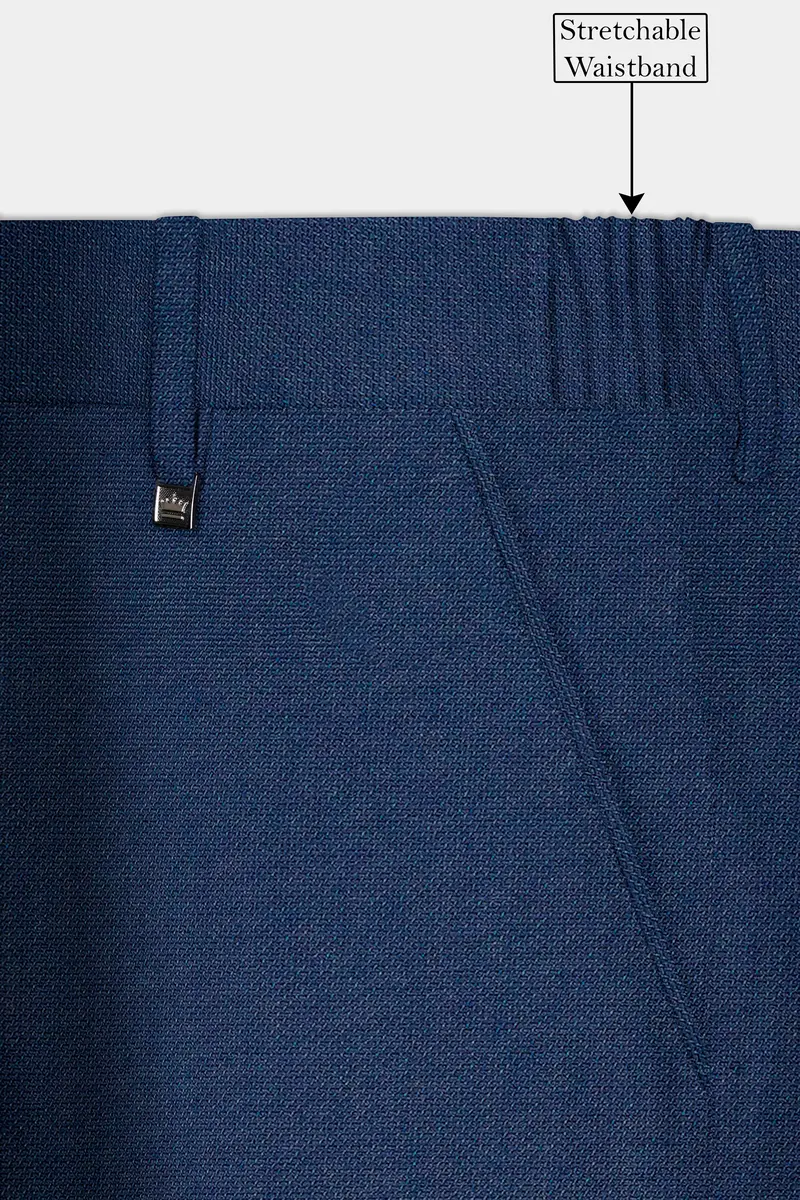 Big Stone Blue Textured Wool Blend Stretchable Waistband Pant 6