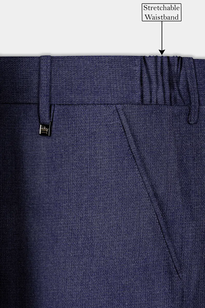 Big Stone Blue Textured Wool Blend Stretchable Waistband Pant 6