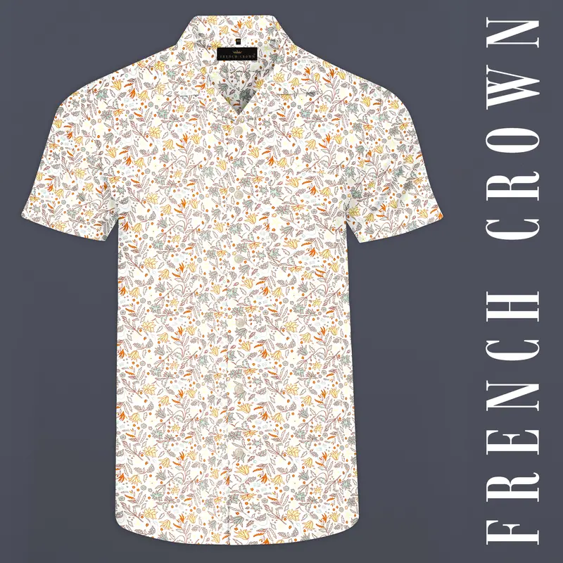 Binaca White And Lemon Yellow Multicolour Floral Printed Premium Cotton Shirt 1