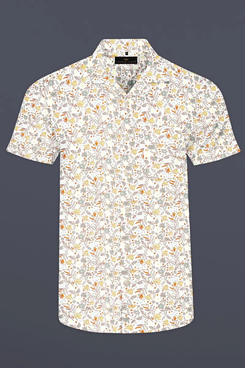 Binaca White And Lemon Yellow Multicolour Floral Printed Premium Cotton Shirt 2