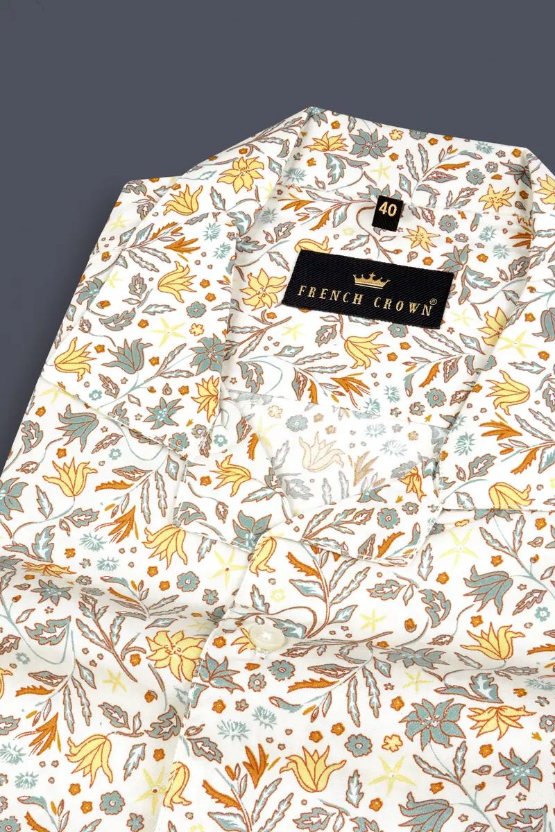 Binaca White And Lemon Yellow Multicolour Floral Printed Premium Cotton Shirt 4