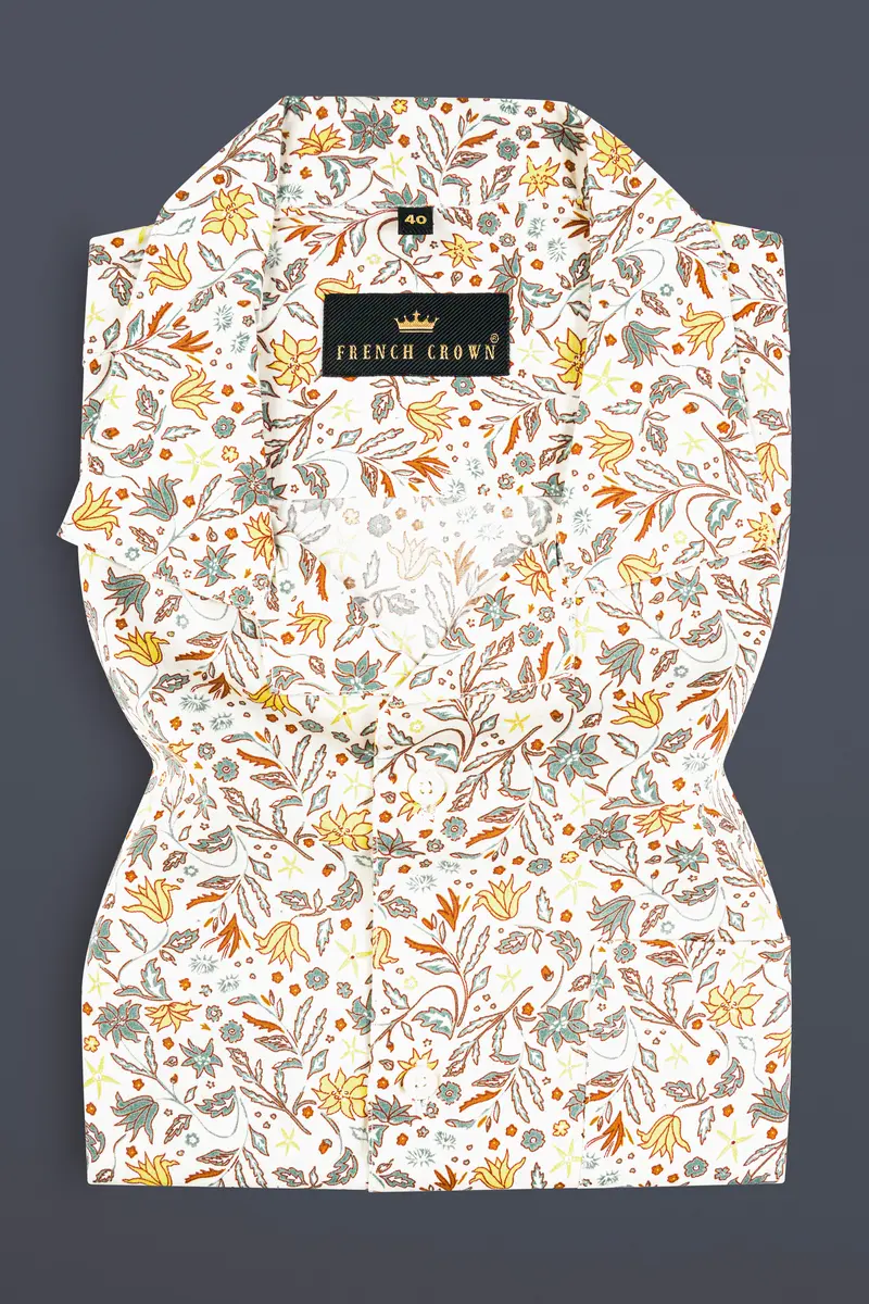 Binaca White And Lemon Yellow Multicolour Floral Printed Premium Cotton Shirt 5