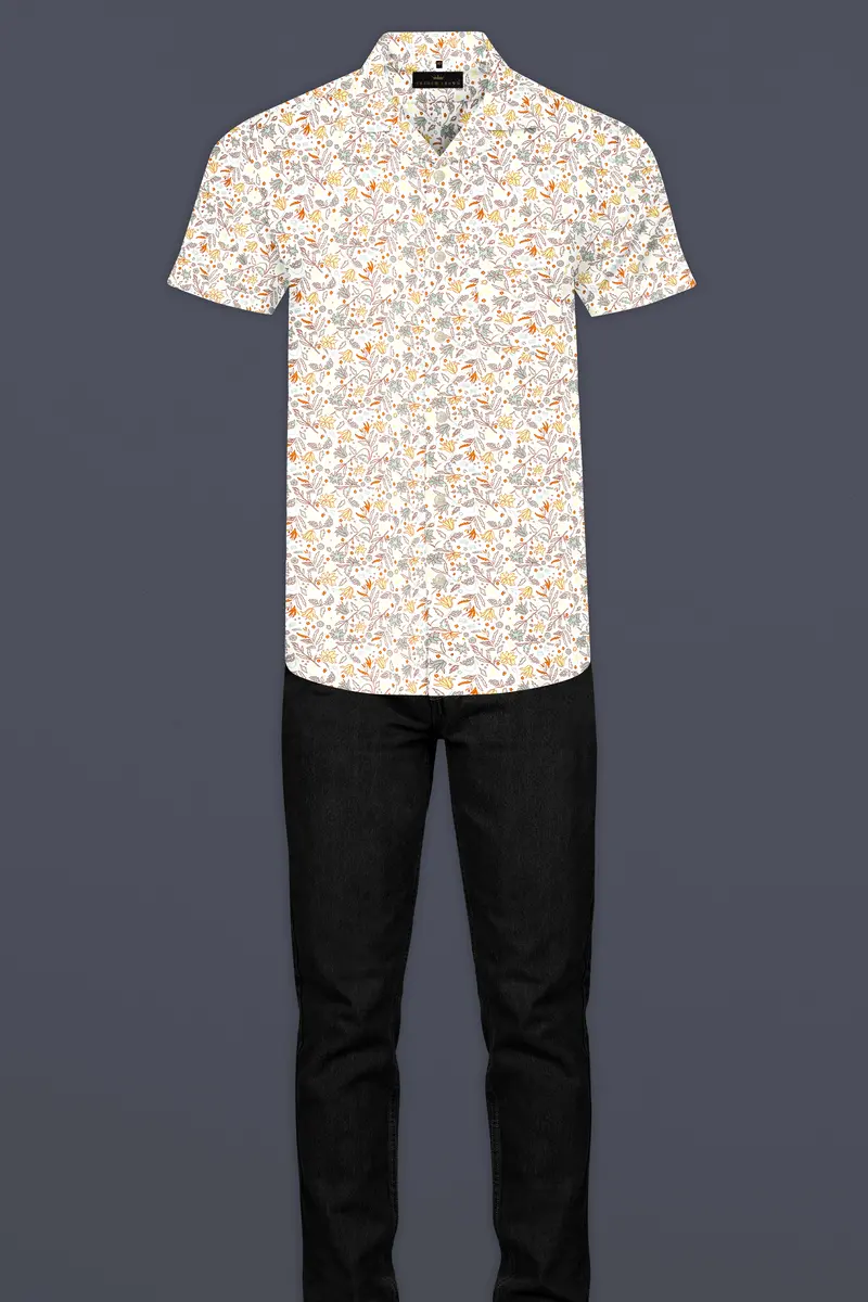 Binaca White And Lemon Yellow Multicolour Floral Printed Premium Cotton Shirt 7