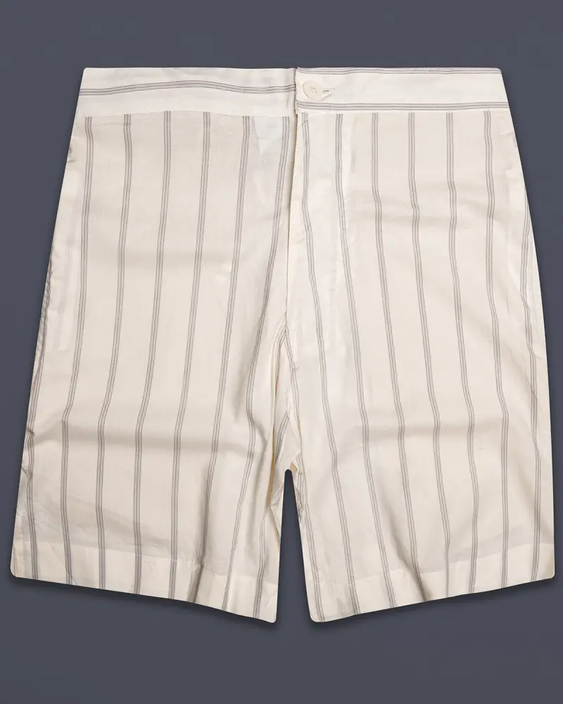 Birch-Albescent Cream Striped Premium Cotton Shorts 1