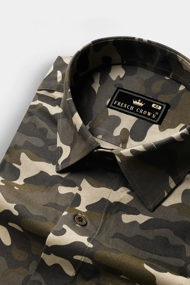 Birch Brown And Pavlova Cream Camouflage Military Printed Oxford Premium Cotton Designer Overshirt/Shacket 4