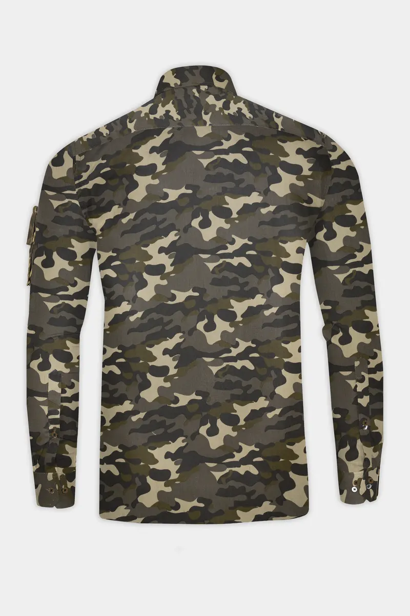 Birch Brown And Pavlova Cream Camouflage Military Printed Oxford Premium Cotton Designer Overshirt/Shacket 7