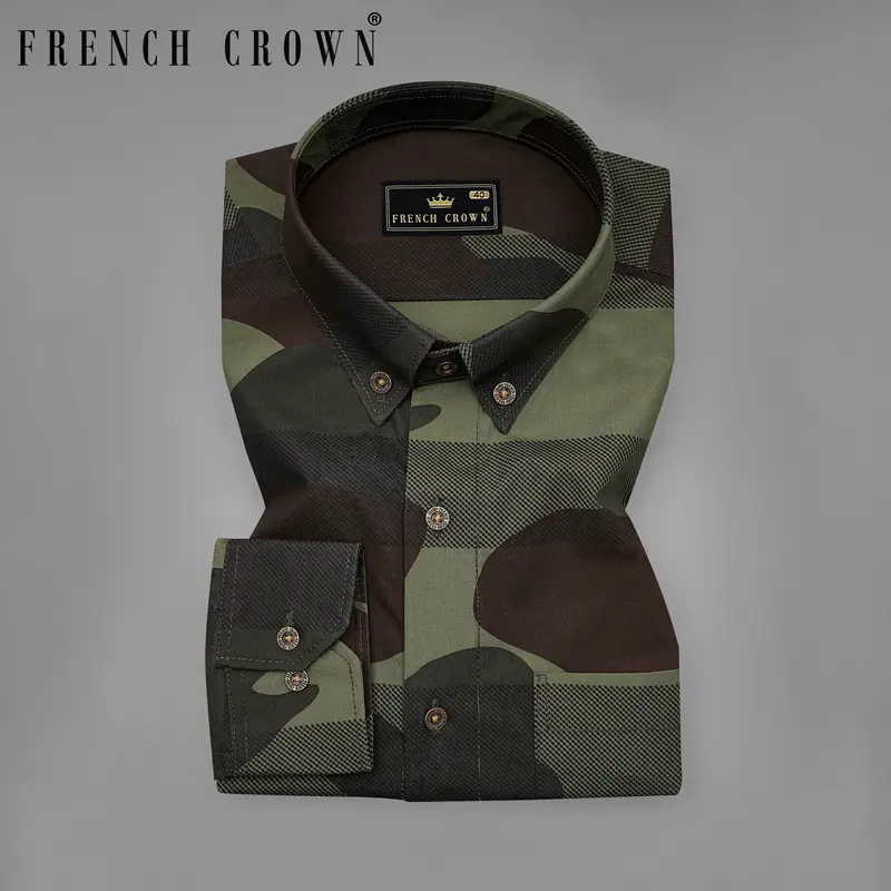 Birch Brown With Iridium Green Camouflage Printed Royal Oxford Shirt 1