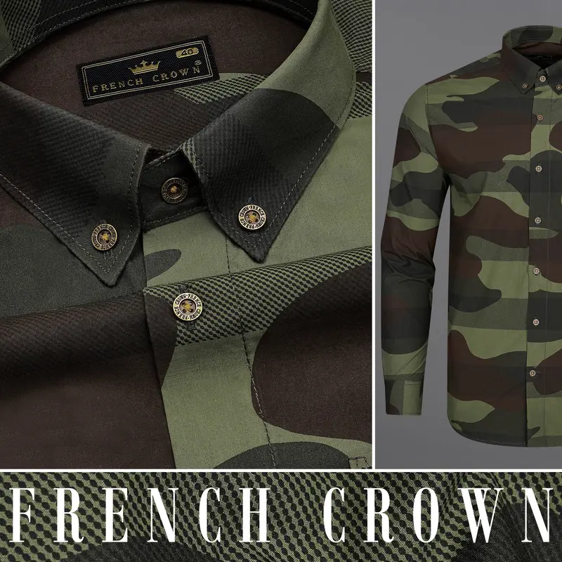 Birch Brown With Iridium Green Camouflage Printed Royal Oxford Shirt 10