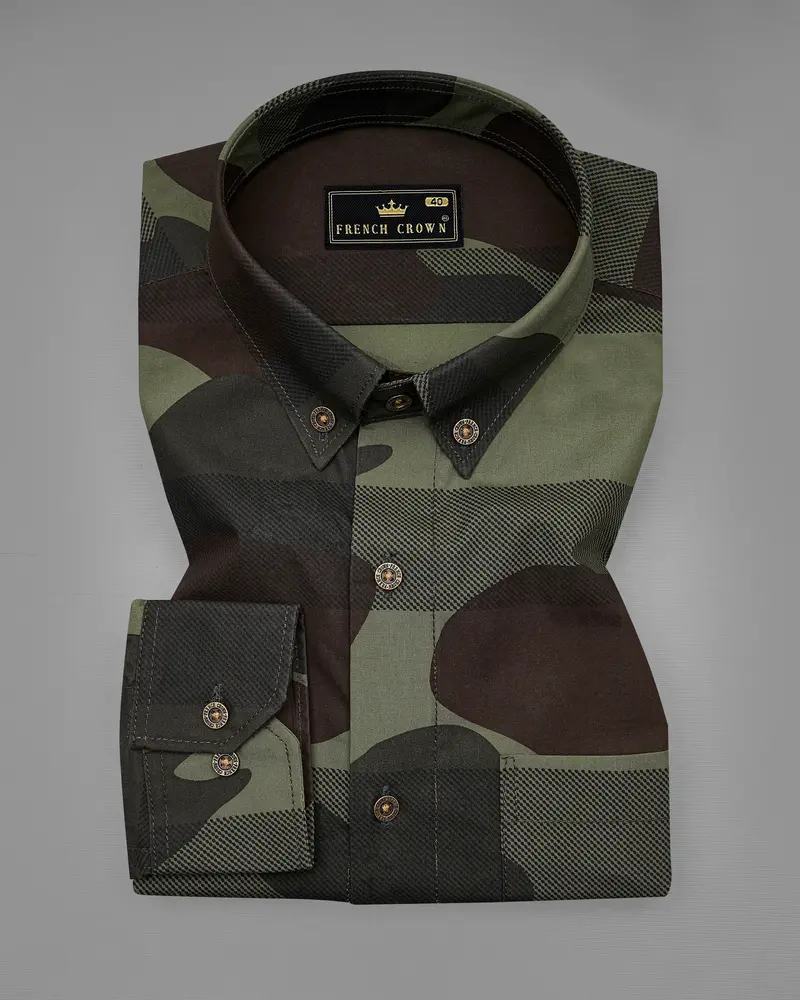 Birch Brown With Iridium Green Camouflage Printed Royal Oxford Shirt 2