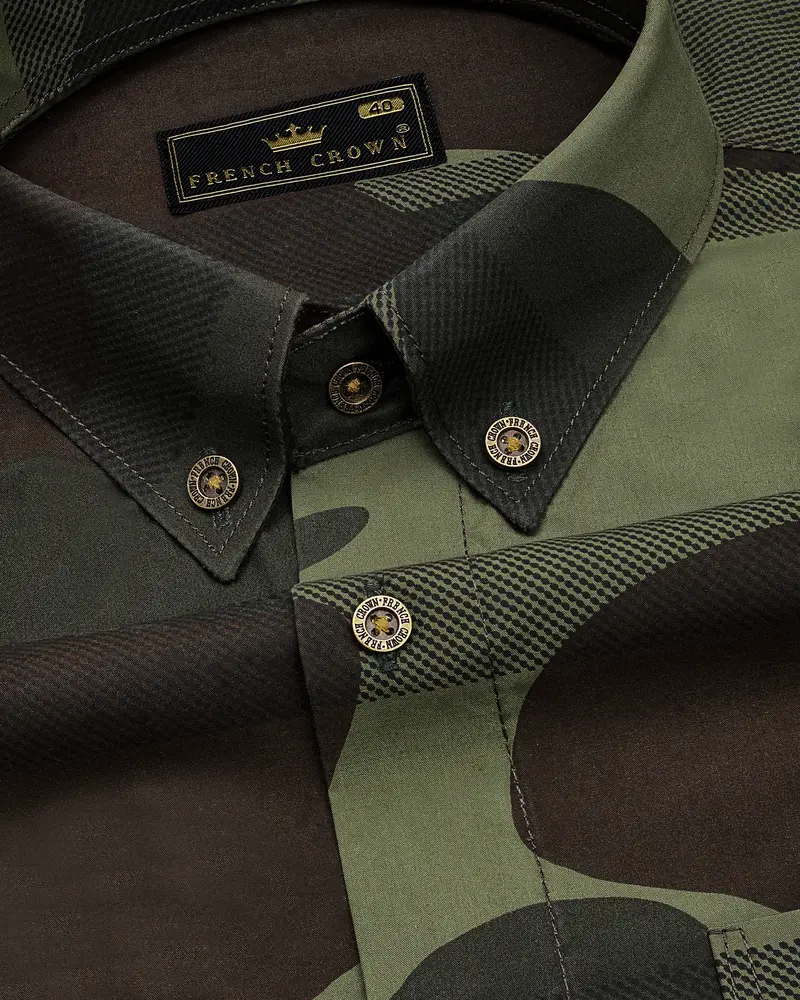 Birch Brown With Iridium Green Camouflage Printed Royal Oxford Shirt 4