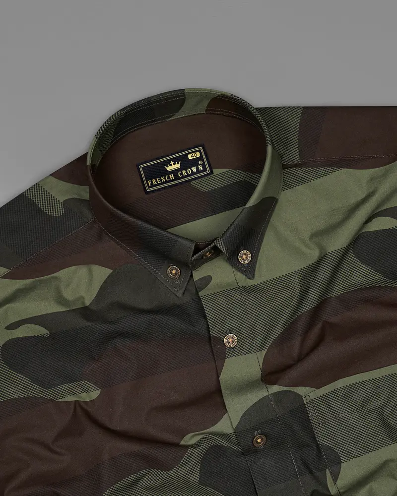 Birch Brown With Iridium Green Camouflage Printed Royal Oxford Shirt 5