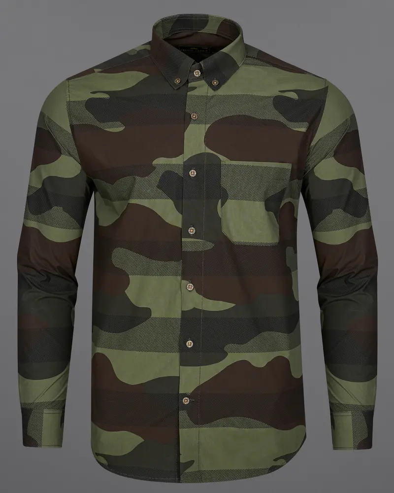 Birch Brown With Iridium Green Camouflage Printed Royal Oxford Shirt 6