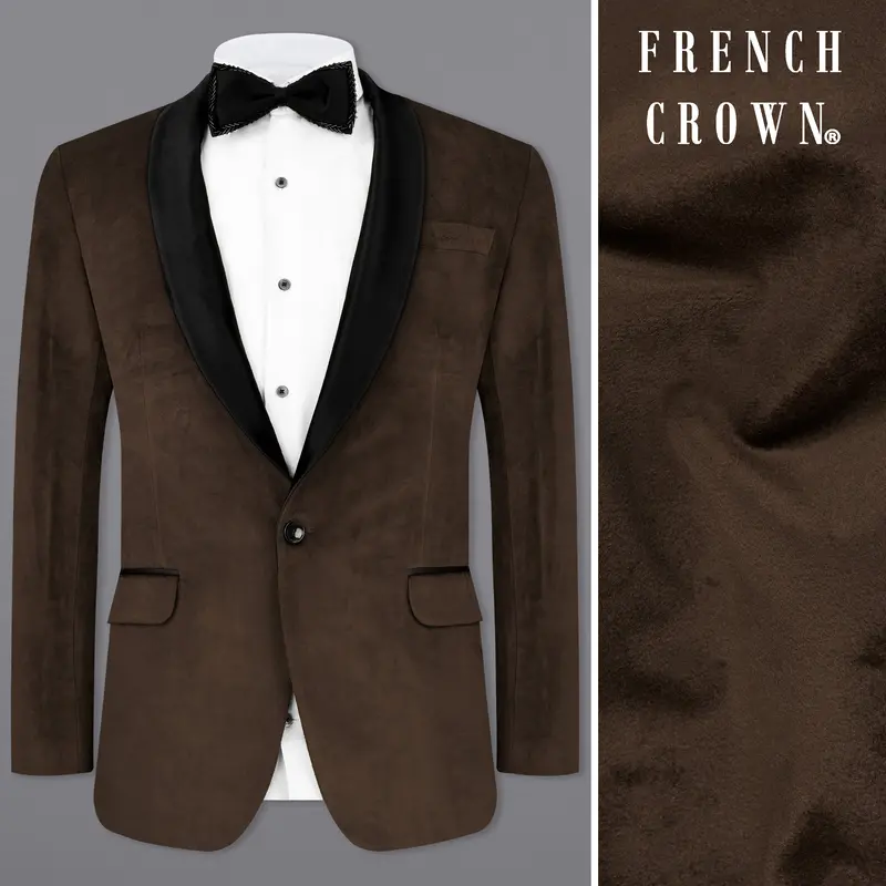 Birch Dark Brown Velvet Tuxedo Designer Blazer 1