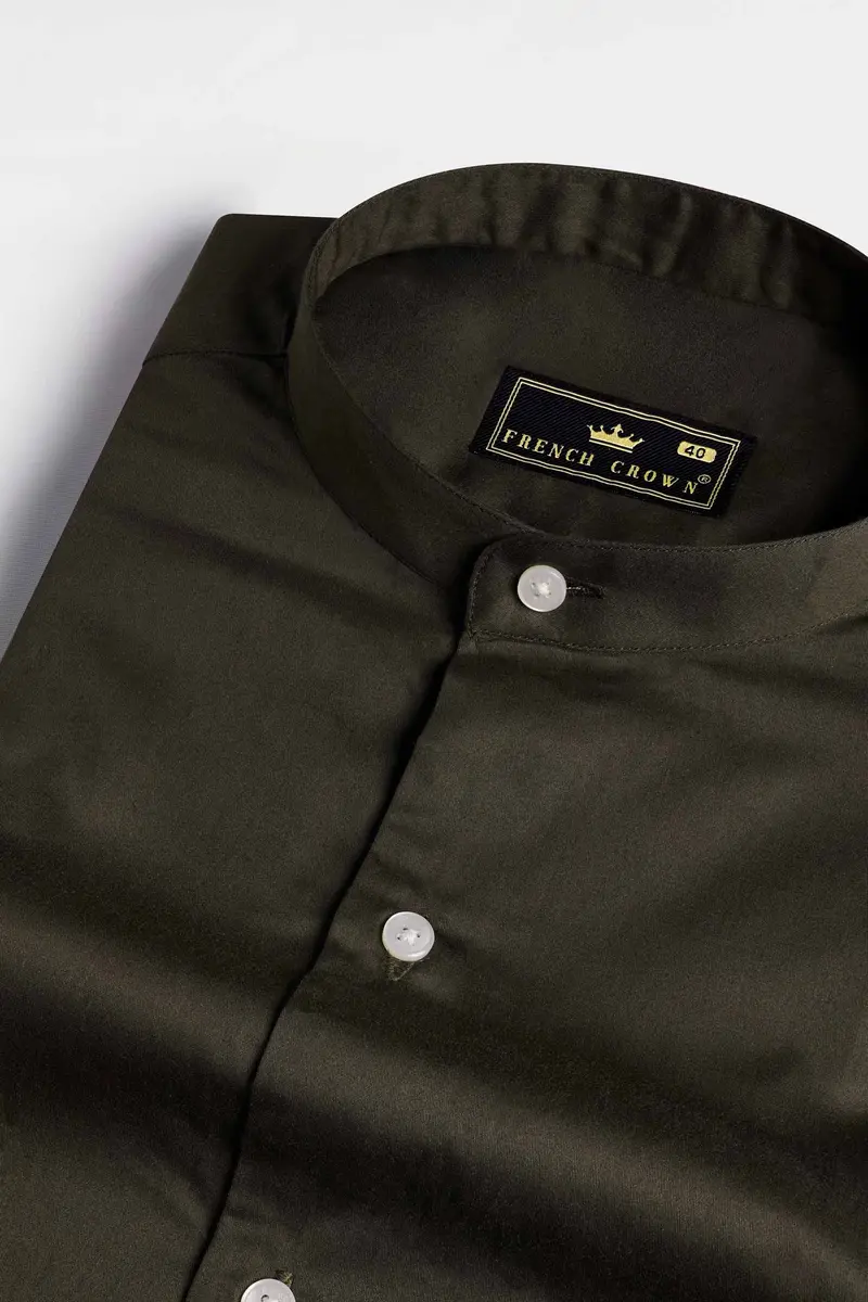 Birch Green Subtle Sheen Super  Soft Premium Cotton Mandarin Shirt 1