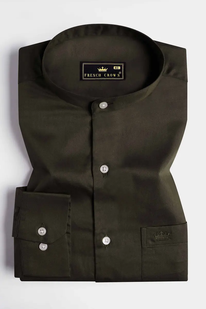 Birch Green Subtle Sheen Super Soft Premium Cotton Mandarin Shirt 3