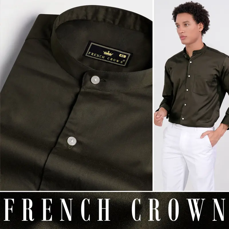 Birch Green Subtle Sheen Super Soft Premium Cotton Mandarin Shirt 4