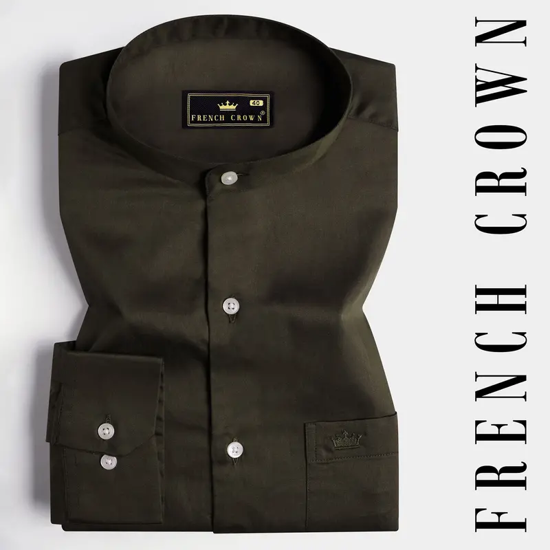 Birch Green Subtle Sheen Super Soft Premium Cotton Mandarin Shirt 7