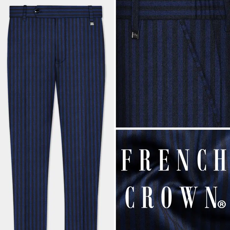 Biscay Blue And Jade Black Striped Wool Rich Pant 1