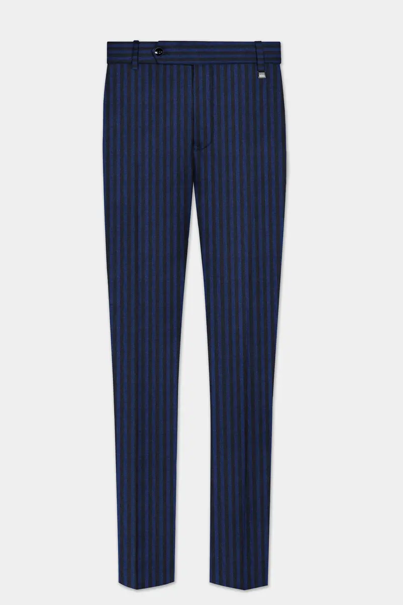 Biscay Blue And Jade Black Striped Wool Rich Pant 2