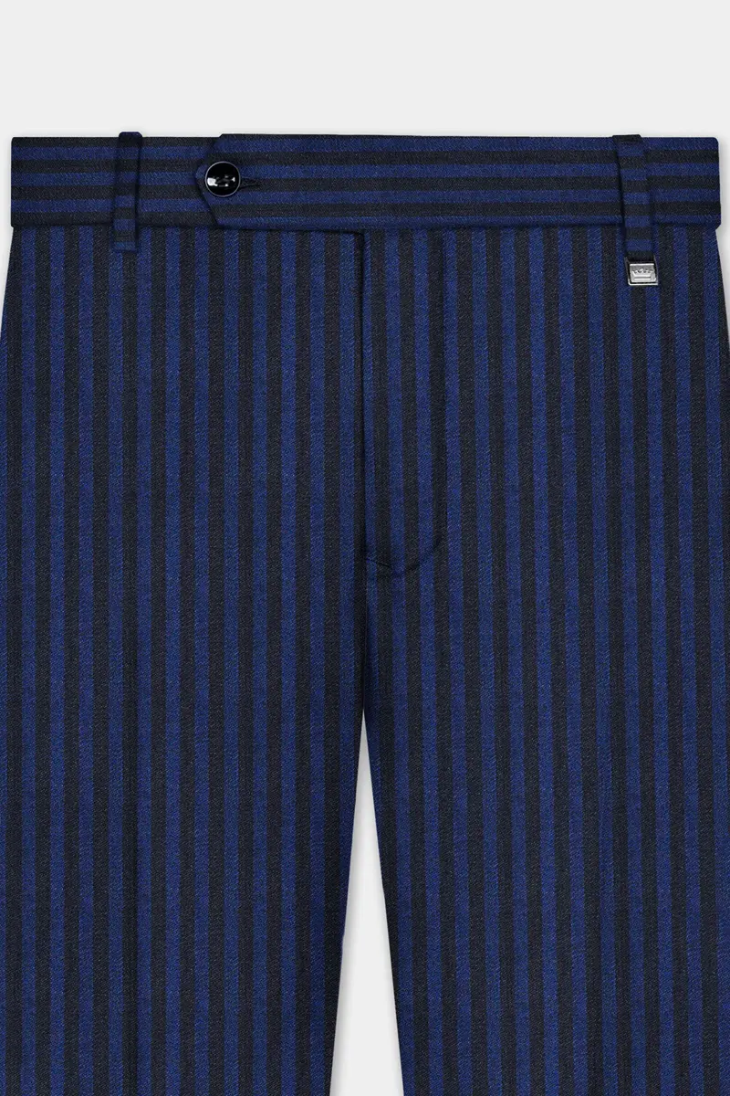 Biscay Blue And Jade Black Striped Wool Rich Pant 4
