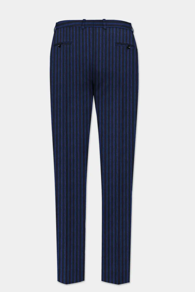 Biscay Blue And Jade Black Striped Wool Rich Pant 5