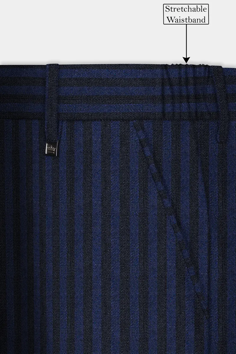 Biscay Blue And Jade Black Striped Wool Rich Pant 6