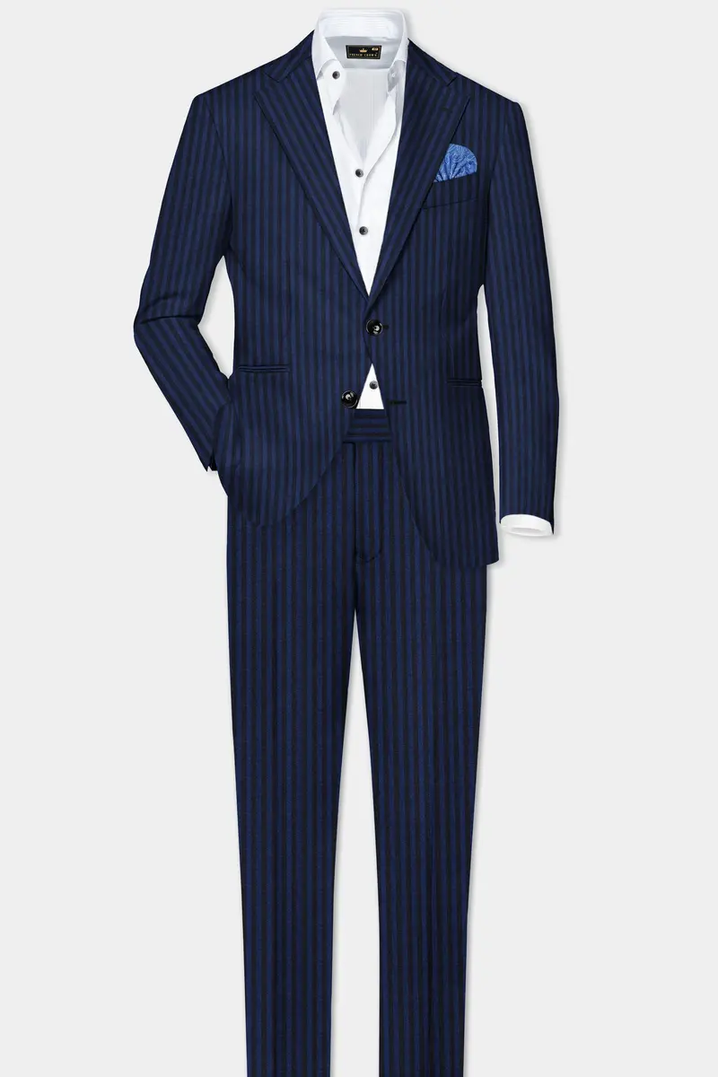 Biscay Blue And Jade Black Striped Wool Rich Pant 7